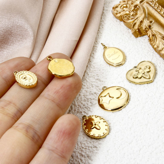 Imagen de 1 Unidad Enchapado al Vacío Ecológico 304 Acero Inoxidable Insecto Colgantes Cruz 18K Oro Real Chapado Mariposa