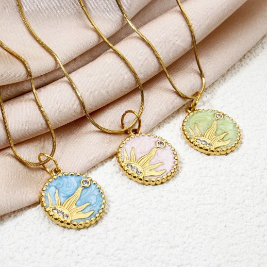 Immagine di 1 Pz Placcatura Sottovuoto Ecologica 304 Acciaio Inossidabile Galassia Ciondoli Tondo 18K Vero Oro Placcato Luna Smalto 24mm x 20mm