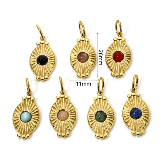 Изображение 1 ШТ Экологически чистое вакуумное покрытие 304 Нержавеющая Сталь Подвески Овальные 18K настоящее золото с покрытием Разноцветный Солнечные лучи С Смолы Кабошона 26мм x 11мм