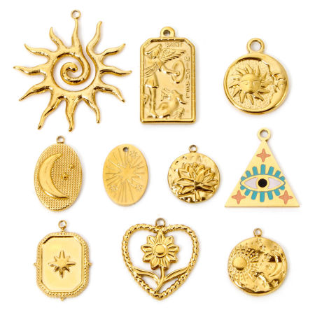 Umweltfreundliche Vakuumbeschichtung 304 Edelstahl Charms Sonne Vergoldet Stern