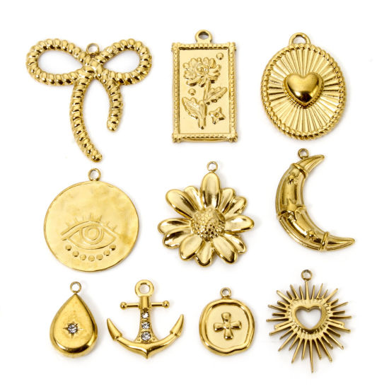 Picture of Eco-friendly Vacuum Plating 304 Stainless Steel Charms Gold Plated Cross Evil Eye