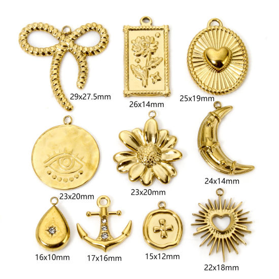 Picture of Eco-friendly Vacuum Plating 304 Stainless Steel Charms Gold Plated Cross Evil Eye