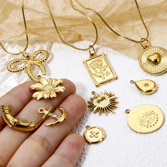 Picture of Eco-friendly Vacuum Plating 304 Stainless Steel Charms Gold Plated Cross Evil Eye