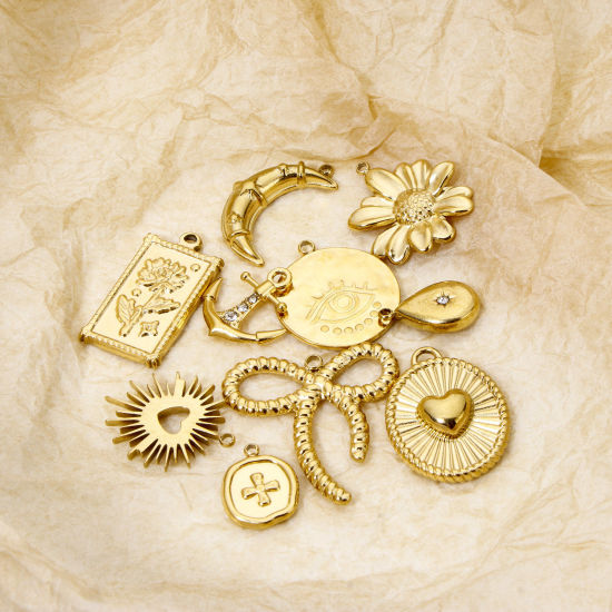 Picture of Eco-friendly Vacuum Plating 304 Stainless Steel Charms Gold Plated Cross Evil Eye