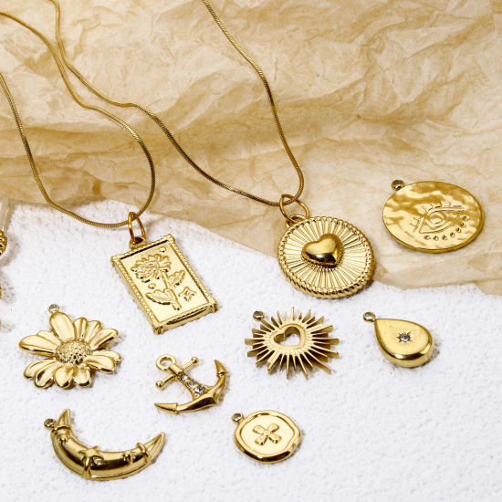 Picture of Eco-friendly Vacuum Plating 304 Stainless Steel Charms Gold Plated Cross Evil Eye