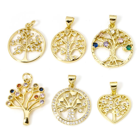 Picture of 2 PCs Brass Charm Pendant Real Gold Plated Tree of Life Hollow