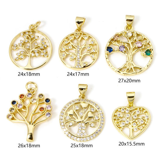 Picture of 2 PCs Brass Charm Pendant Real Gold Plated Tree of Life Hollow