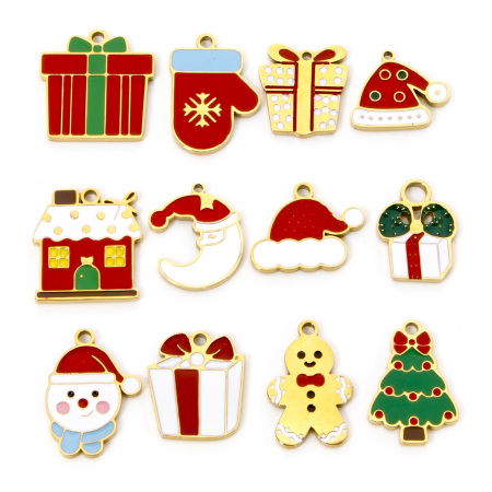 Vacuum Plating 304 Stainless Steel Christmas Charms Gold Plated Enamel