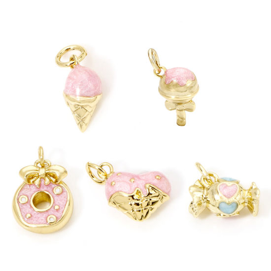 Picture of Eco-friendly Brass Charms 18K Real Gold Plated Pink Pearlized Enamel