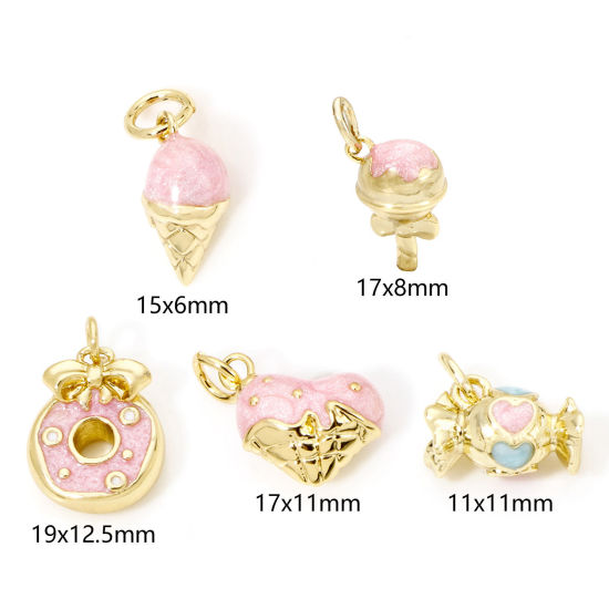 Picture of Eco-friendly Brass Charms 18K Real Gold Plated Pink Pearlized Enamel