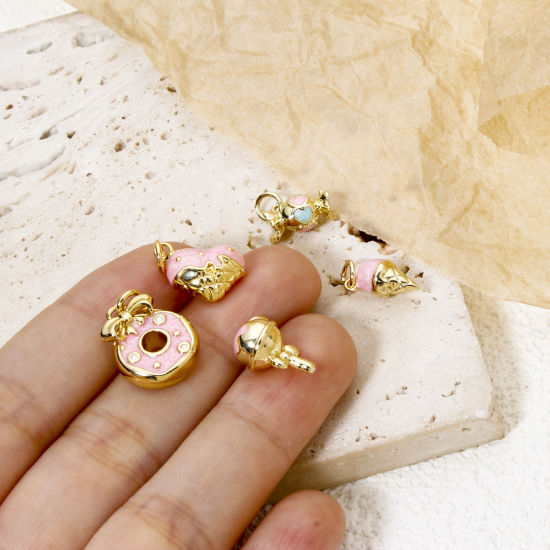 Picture of Eco-friendly Brass Charms 18K Real Gold Plated Pink Pearlized Enamel