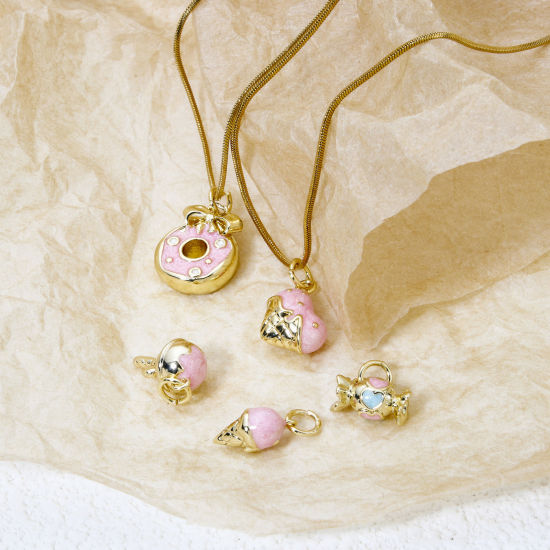 Picture of Eco-friendly Brass Charms 18K Real Gold Plated Pink Pearlized Enamel