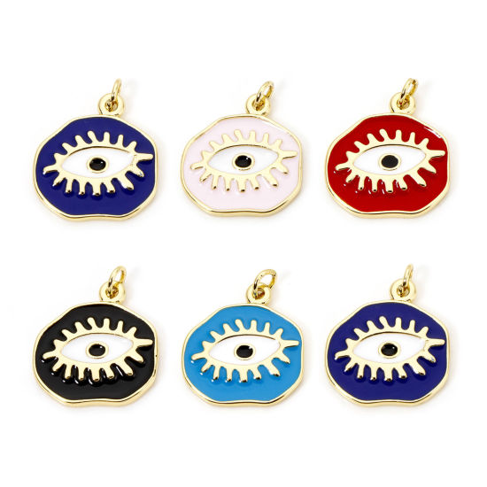 Picture of Eco-friendly Brass Religious Charmes 18K Real Gold Plated Multicolor Irregular Eye of Providence/ All-seeing Eye Enamel 22.5mm x 19mm