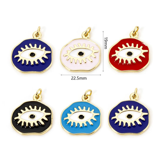 Picture of Eco-friendly Brass Religious Charmes 18K Real Gold Plated Multicolor Irregular Eye of Providence/ All-seeing Eye Enamel 22.5mm x 19mm