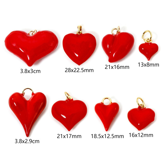 Bild von Umweltfreundlich Messing Valentinstag Charms 18K Echtgold plattiert Rot Herz Emaille