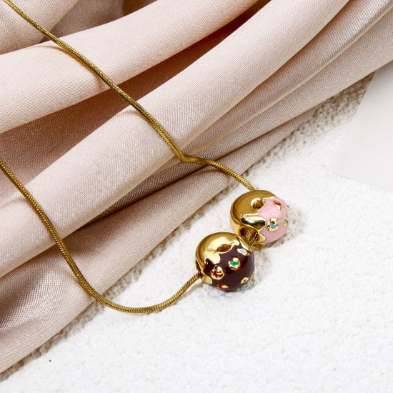 Picture of Eco-friendly Brass Beads For DIY Jewelry Making 18K Real Gold Plated Multicolor Donut Enamel 3D About 10mm x 9.5mm, Hole: Approx 2.8mm
