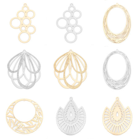 Iron Based Alloy Filigree Stamping Pendants Multicolor Hollow