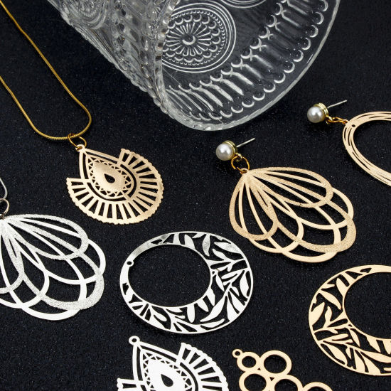 Picture of Iron Based Alloy Filigree Stamping Pendants Multicolor Hollow