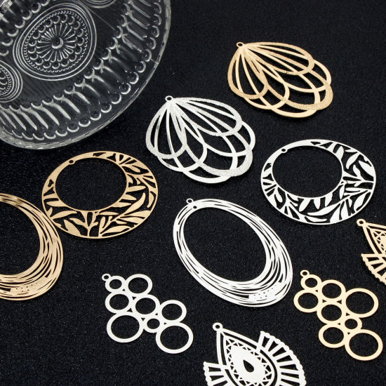 Picture of Iron Based Alloy Filigree Stamping Pendants Multicolor Hollow