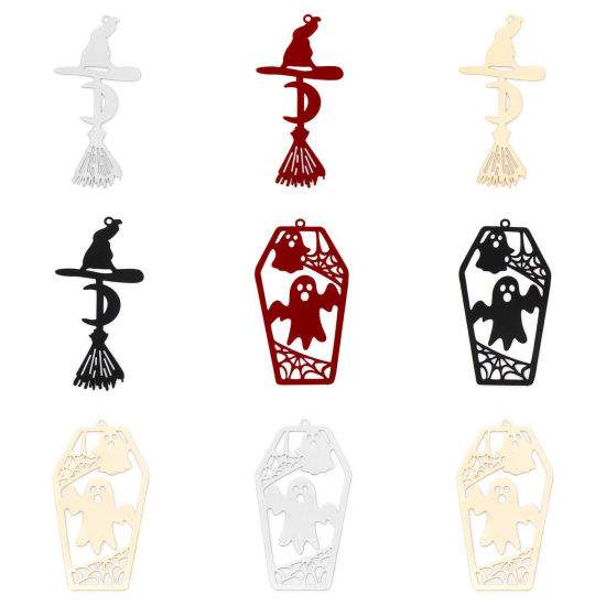 Picture of Iron Based Alloy Halloween Pendants Multicolor Filigree Stamping