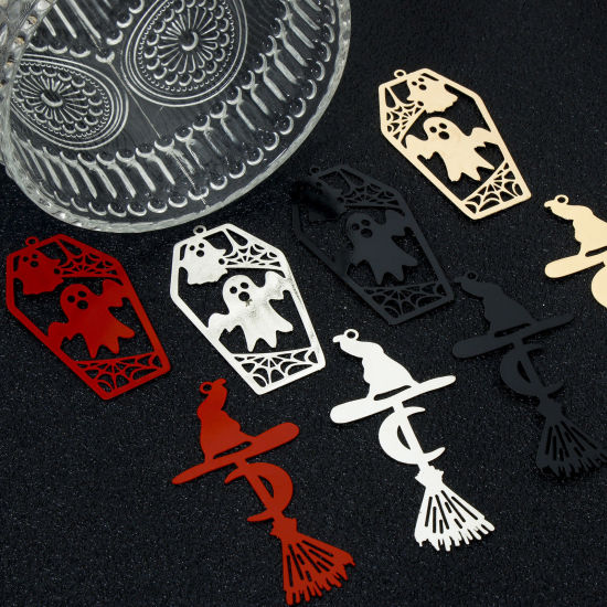 Picture of Iron Based Alloy Halloween Pendants Multicolor Filigree Stamping