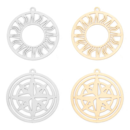 Iron Based Alloy Filigree Stamping Pendants Multicolor Sun Star Hollow