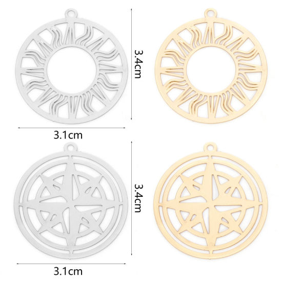 Picture of Iron Based Alloy Filigree Stamping Pendants Multicolor Sun Star Hollow