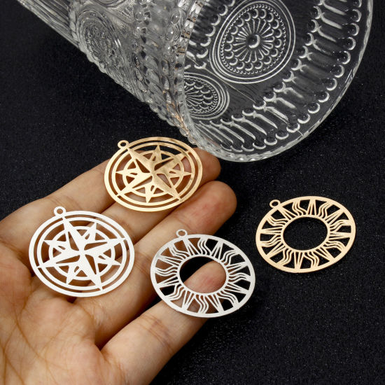 Picture of Iron Based Alloy Filigree Stamping Pendants Multicolor Sun Star Hollow