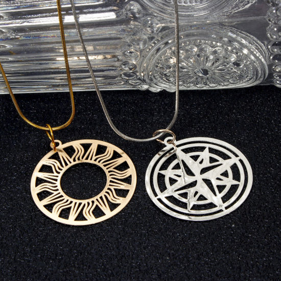 Picture of Iron Based Alloy Filigree Stamping Pendants Multicolor Sun Star Hollow