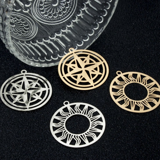 Picture of Iron Based Alloy Filigree Stamping Pendants Multicolor Sun Star Hollow