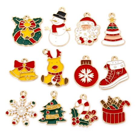Immagine di 20 Pz Lega di Zinco Natale Ciondoli Oro Placcato Multicolore Smalto