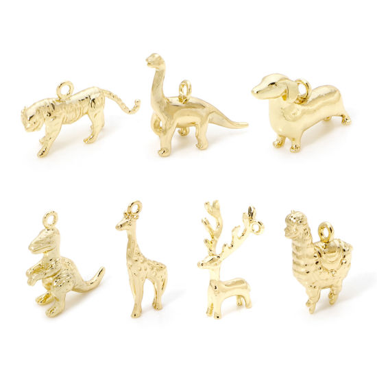 Image de 2 Pcs Breloques en Laiton Animal Plaqué Or 18K 3D