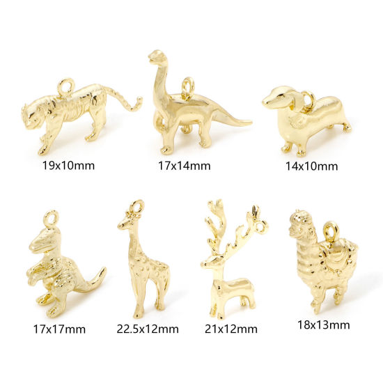 Image de 2 Pcs Breloques en Laiton Animal Plaqué Or 18K 3D