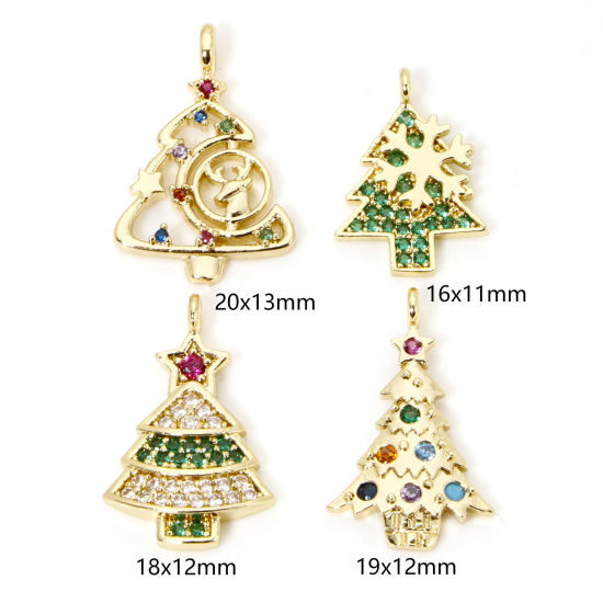 Image de 1 Pièce Breloques Noël en Laiton Pin de Noël Plaqué Or 18K Micro Pave