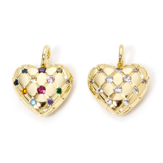 Picture of Brass Valentine's Day Charms 18K Gold Plated Heart Texture 17mm x 14mm