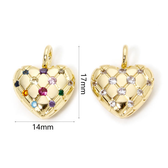 Picture of Brass Valentine's Day Charms 18K Gold Plated Heart Texture 17mm x 14mm