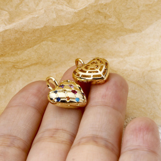 Picture of Brass Valentine's Day Charms 18K Gold Plated Heart Texture 17mm x 14mm