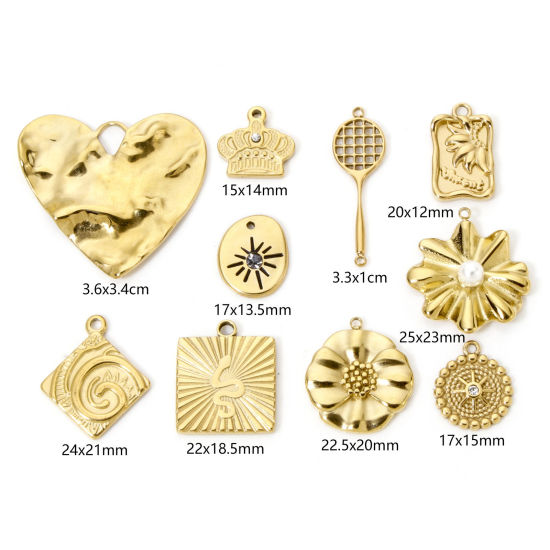 Picture of Eco-friendly Vacuum Plating 304 Stainless Steel Charms 14K Real Gold Plated Heart Flower Clear Rhinestone