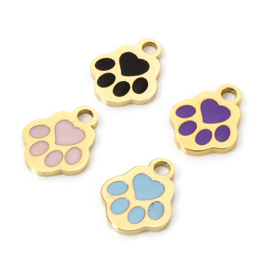 Изображение 2 ШТ Экологически чистое вакуумное покрытие 304 Нержавеющая Сталь Мемориалдомашних любимецов Подвески Собачья лапа коготь 14K позолоченный Разноцветный С Эмалью 10мм x 8мм
