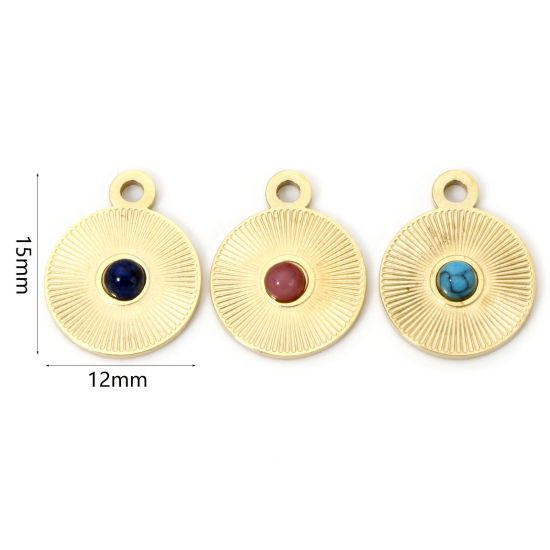 Изображение 1 ШТ Экологически чистое вакуумное покрытие 304 Нержавеющая Сталь Геометрический Подвески Круглые 14K настоящее золото с покрытием Разноцветный Кабошоны с синтетическим драгоценным Камнем 15мм x 12мм
