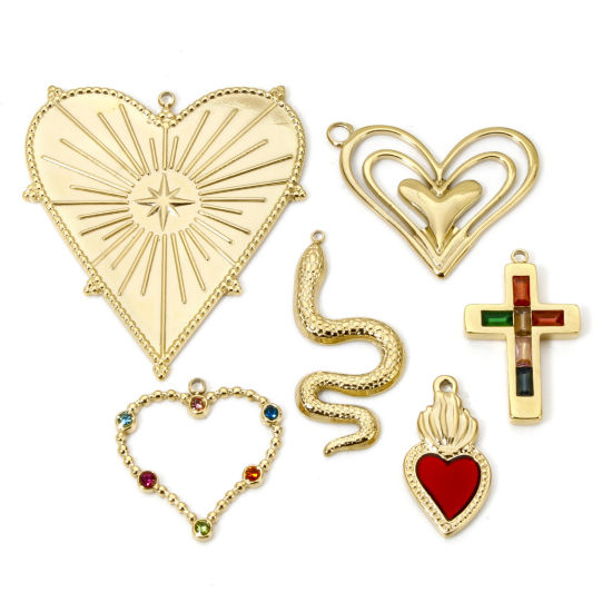 Picture of Eco-friendly Vacuum Plating 304 Stainless Steel Religious Charms 14K Real Gold Plated Heart Snake