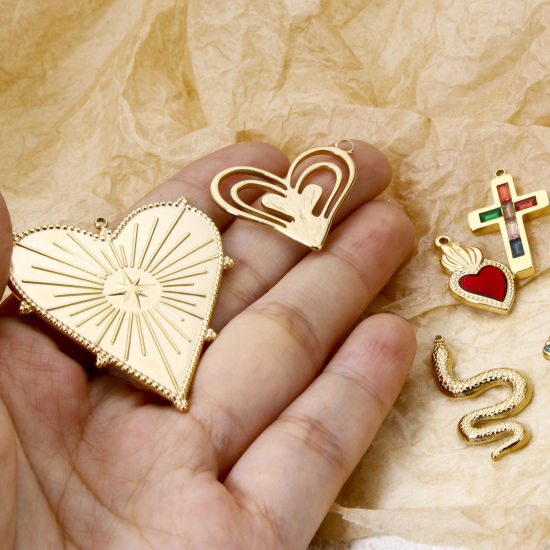 Picture of Eco-friendly Vacuum Plating 304 Stainless Steel Religious Charms 14K Real Gold Plated Heart Snake