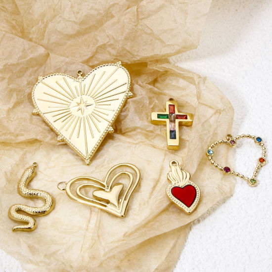 Picture of Eco-friendly Vacuum Plating 304 Stainless Steel Religious Charms 14K Real Gold Plated Heart Snake