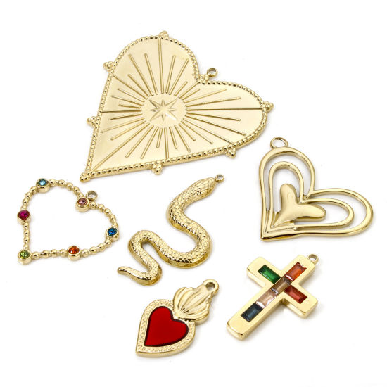 Picture of Eco-friendly Vacuum Plating 304 Stainless Steel Religious Charms 14K Real Gold Plated Heart Snake