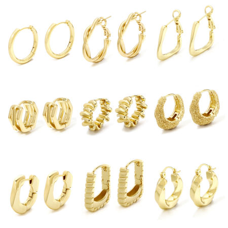 Eco-friendly Minimalist Stylish 18K Real Gold Plated Brass Hoop Earrings For Women