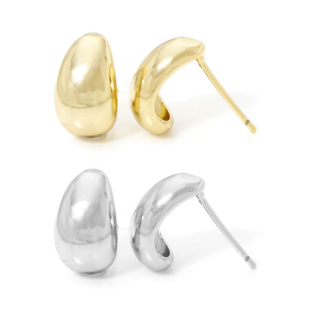 Picture of Eco-friendly Ins Style Stylish Real Gold Plated Brass Drop Smooth Blank Ear Post Stud Earrings For Women 13mm x 8mm