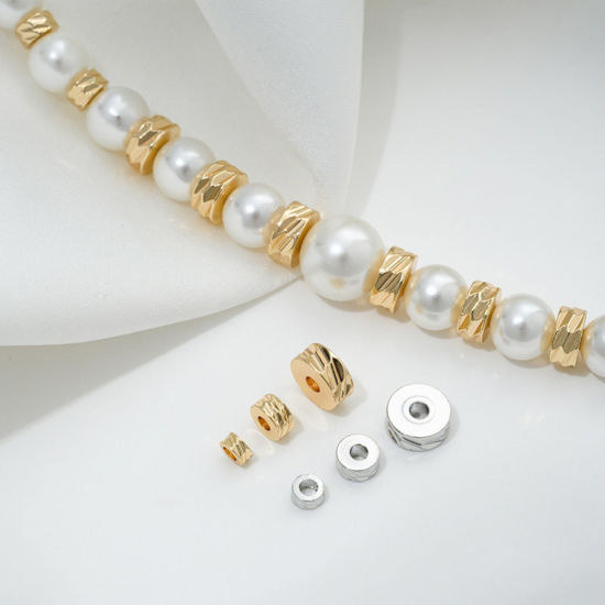 Picture of Eco-friendly Brass Spacer Beads For DIY Bracelet Jewelry Making Findings Real Gold Plated Flat Round Stripe