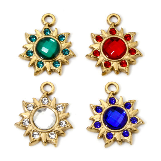 Imagen de 2 Unidades Enchapado al Vacío Ecológico 304 Acero Inoxidable Galaxia Colgantes Sol 18K Oro Real Chapado Multicolor Rhinestone 24mm x 20.5mm