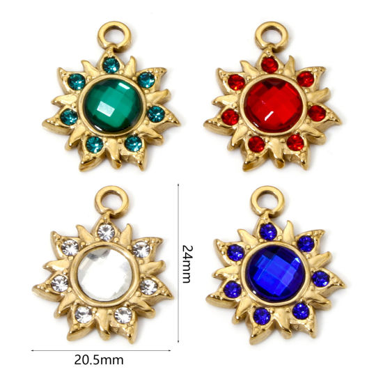 Imagen de 2 Unidades Enchapado al Vacío Ecológico 304 Acero Inoxidable Galaxia Colgantes Sol 18K Oro Real Chapado Multicolor Rhinestone 24mm x 20.5mm