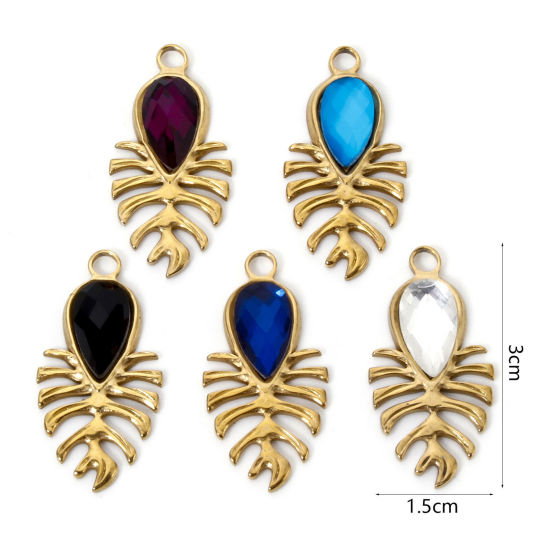 Imagen de 2 Unidades Enchapado al Vacío Ecológico 304 Acero Inoxidable Colección Flora Colgantes Gota 18K Oro Real Chapado Hoja de Monstera Multicolor Rhinestone 3cm x 1.5cm